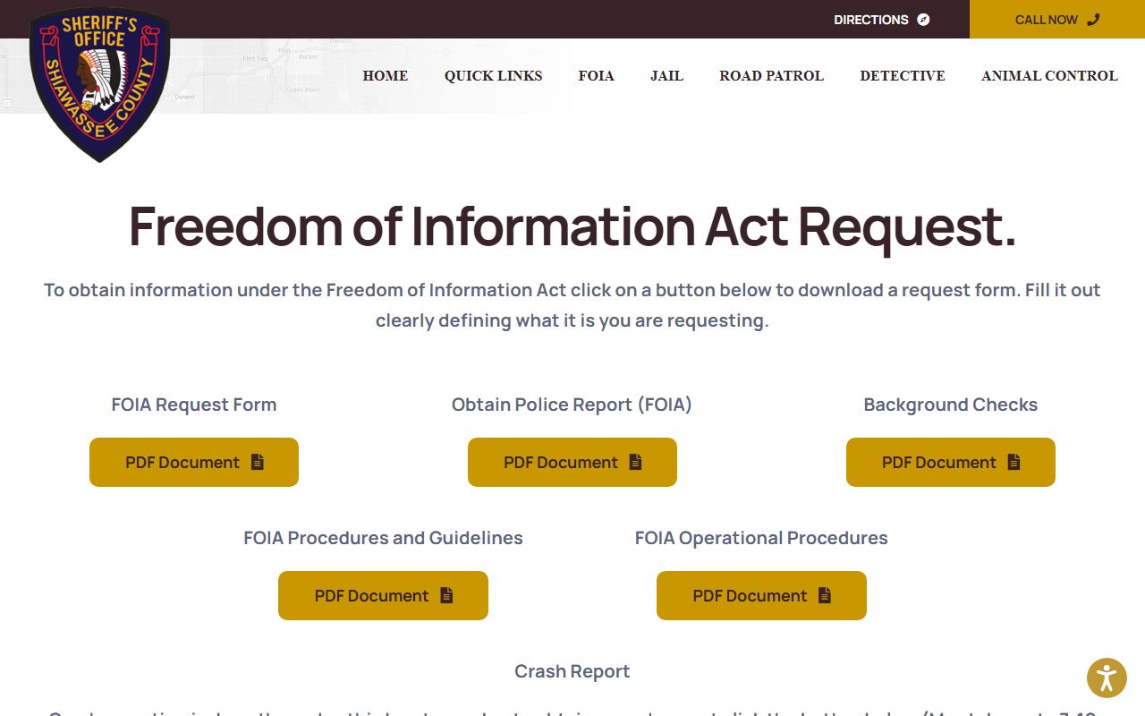 Shiawassee County booking photo FOIA request page
